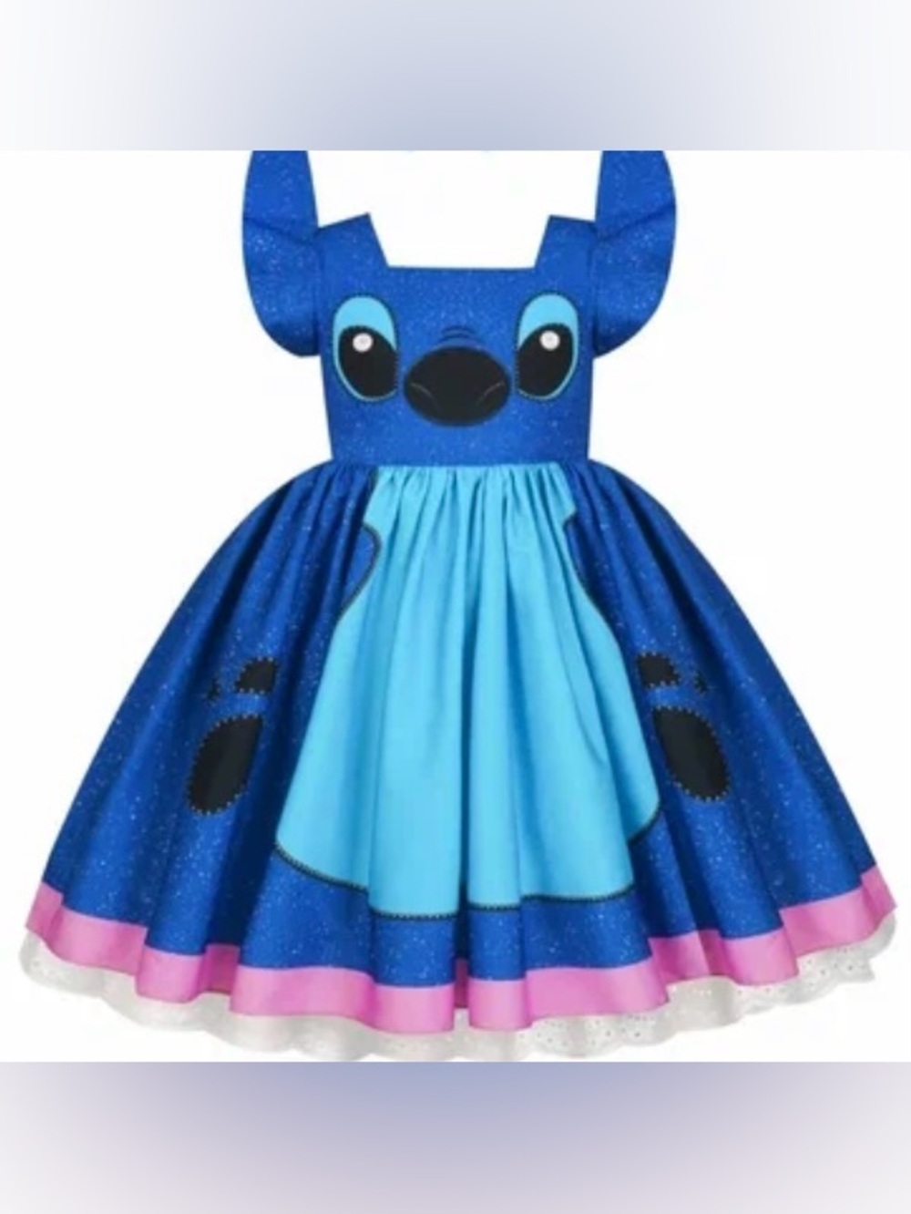 Girls Blue Stitch-Inspired Costume Dress with Pink Trim